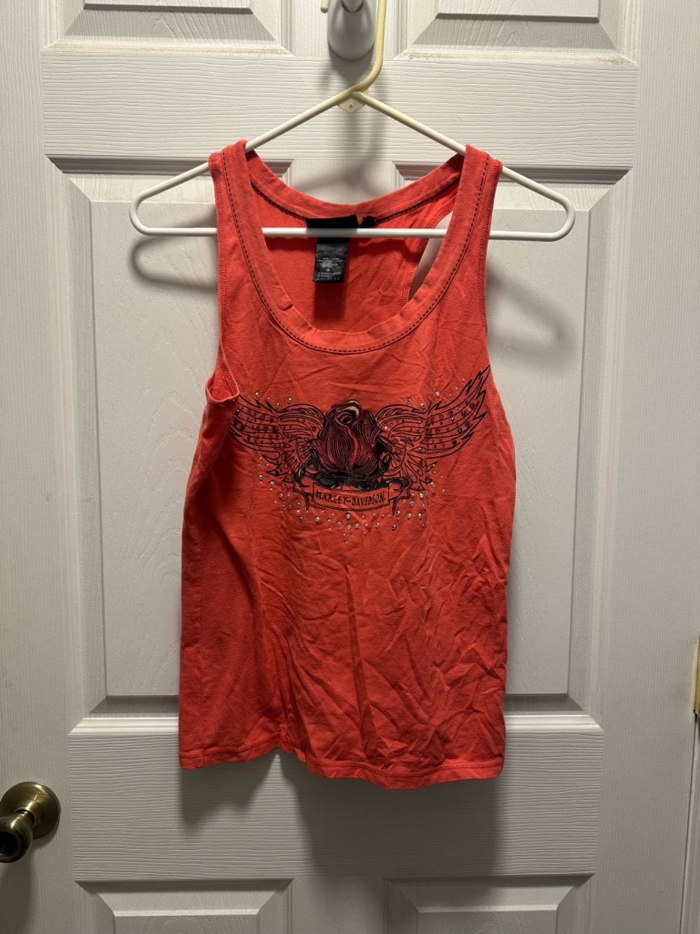 Harley-Davidson Women's Burnt Orange Graphic Tank with Winged Rose